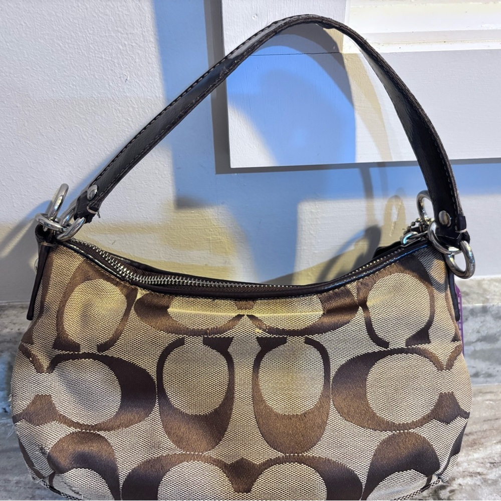 Coach Signature Jacquard Stripe Demi Brown and Tan Shoulder Bag - Picture 4 of 10